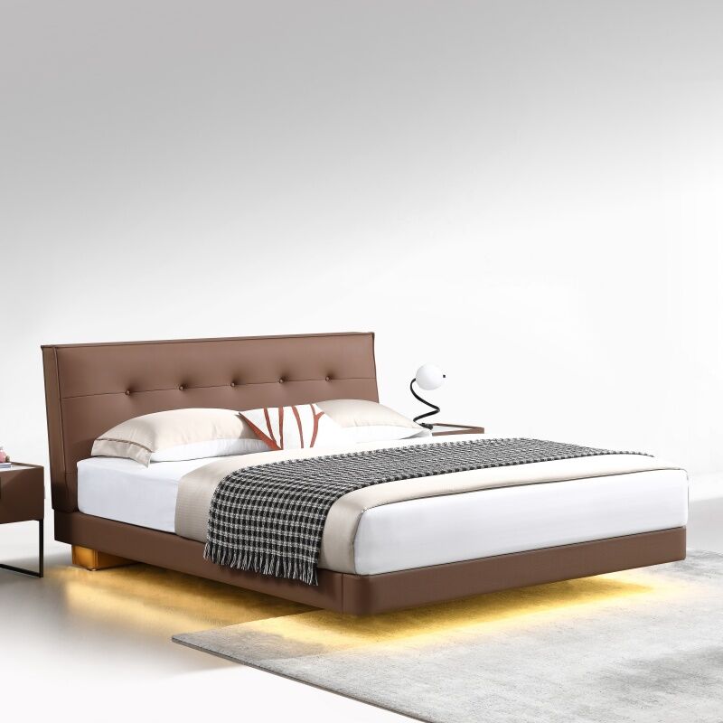 Brasilia Brown Floating bed High Back Upholstered Hotel Bedroom furniture Double beds