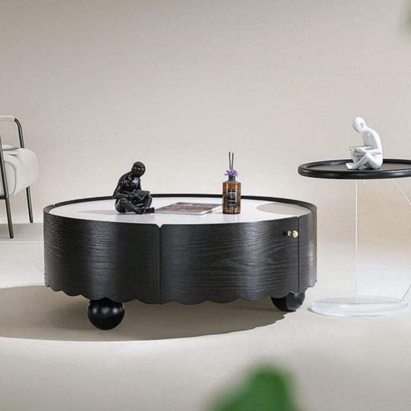 Designer Rock Plate Size Round Coffee Table Combination Living Room Home Black Wabi Sabi New Storage Coffee Table