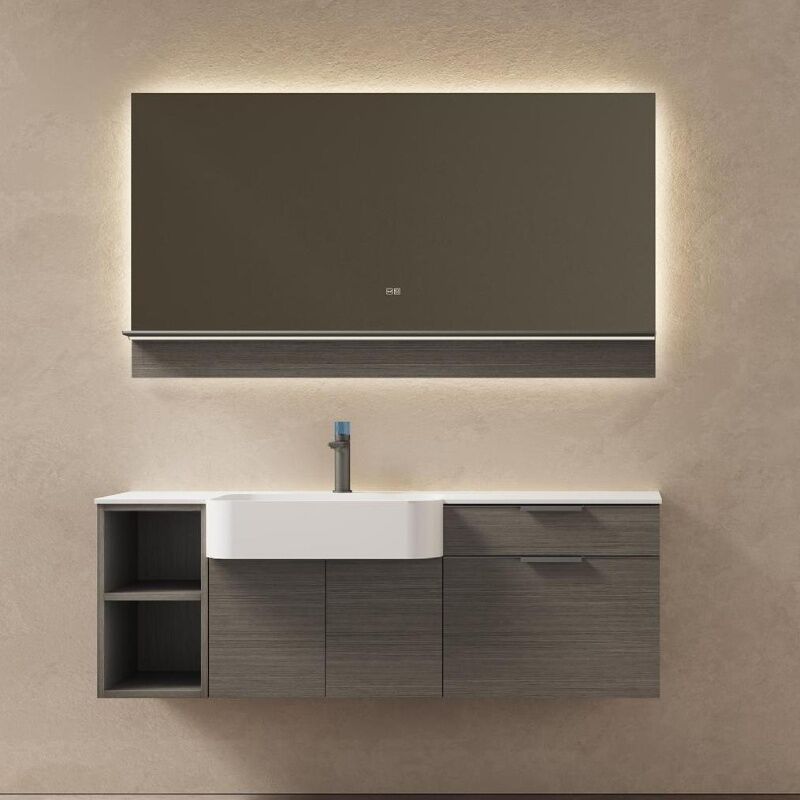 Gray wood grain bathroom cabinet countertop stone bathroom washbasin Storage cabinet - Image 2
