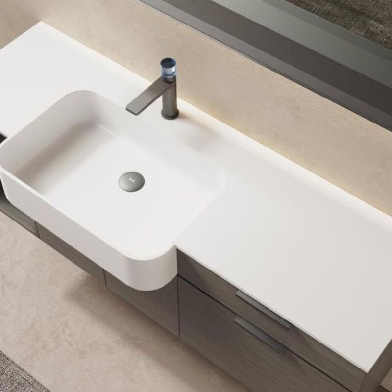 Gray wood grain bathroom cabinet countertop stone bathroom washbasin Storage cabinet - Image 3