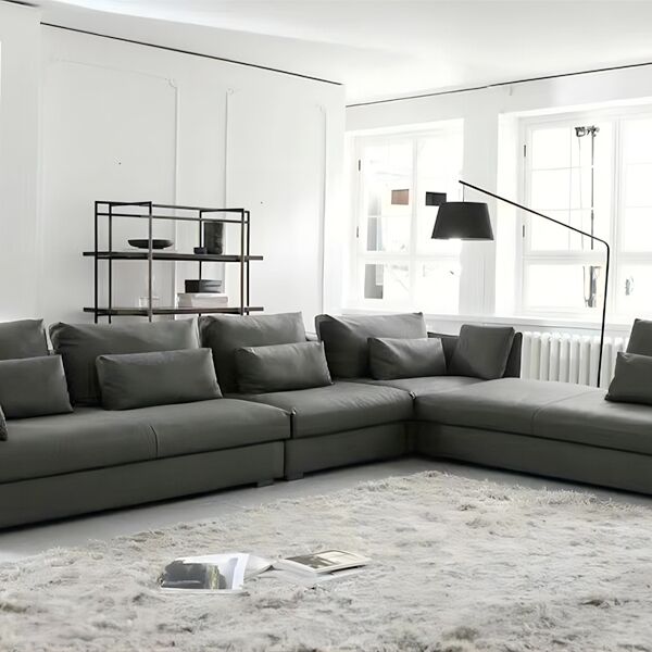 Italian luxury villa sofa Layer Leather Sofa Corner Villa Down Concubine Combination Living Room Sofas