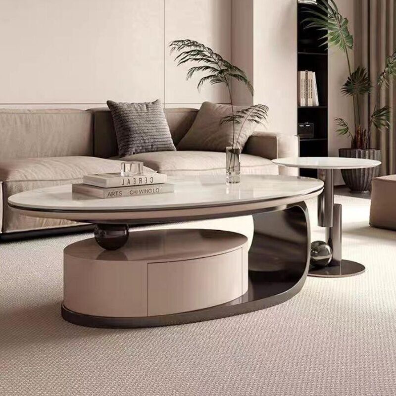 Legs Metal Nordic Light Luxury Living Room Furniture Side Modern Center Small Oval Shape Tea Table Leaf Coffee Table