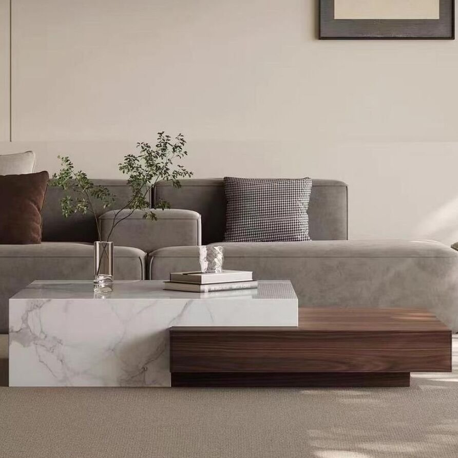 New Rectangular Stone Coffee Table Wooden Storage Modern Center Table Home Hotel Furniture Coffee Table for Living Room