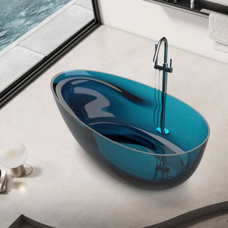Lake blue independent bathtub, crystal resin villa bathroom furniture bathtub, discounted price