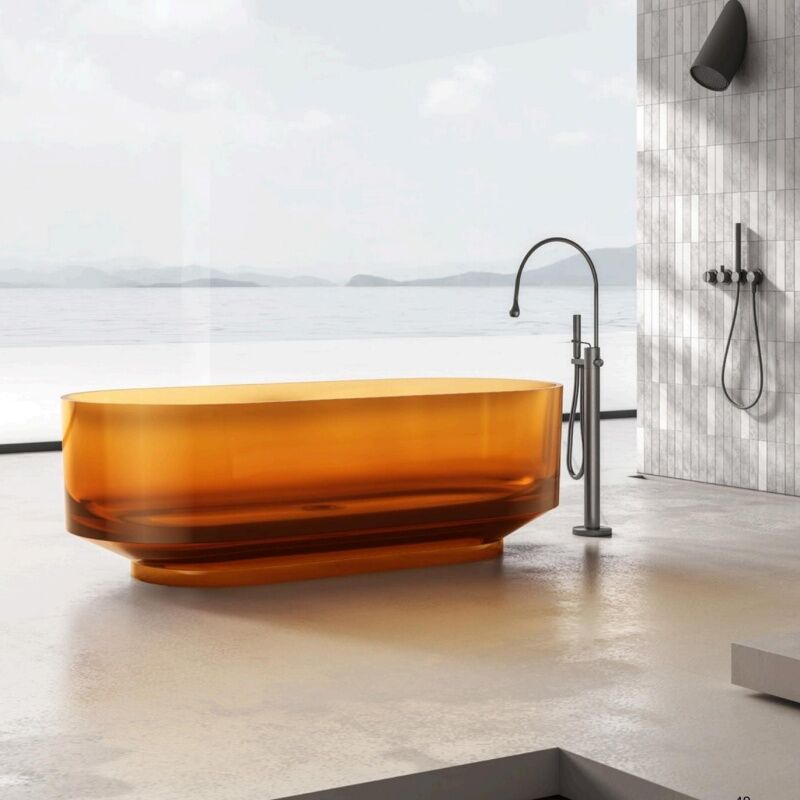 Tea-colored oval independent bathtub, crystal resin luxury bathroom furniture, bathtub at discounted price