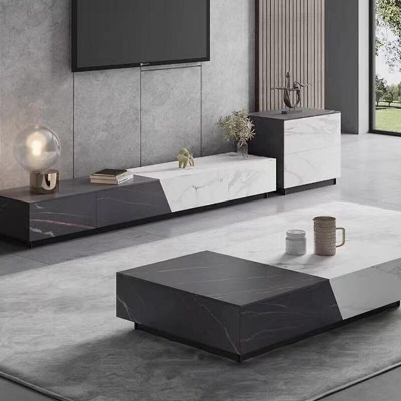 Simple Rock Plate Coffee Table and TV Cabinet Combination Living Room Italian Light Luxury Rectangular Functional Storage Table