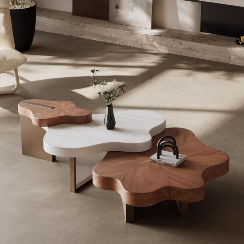 Vintage Cream Style Solid Wood Italian Minimalist Coffee Table Creative Internet Celebrant Irregular Shaped Tea Table Home