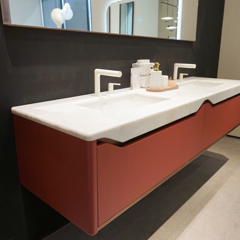 Wine Red Bathroom Cabinet Luxury Natural Stone Countertop China Factory Wholesaler - Image 2